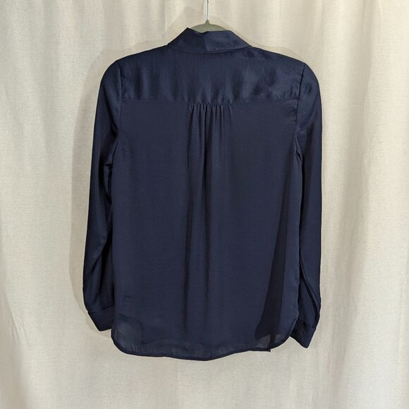 INC International Concepts Size XS Navy Satin Blue Button Down - Picture 5 of 12